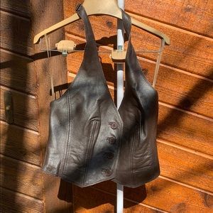 Real leather cropped halter vest